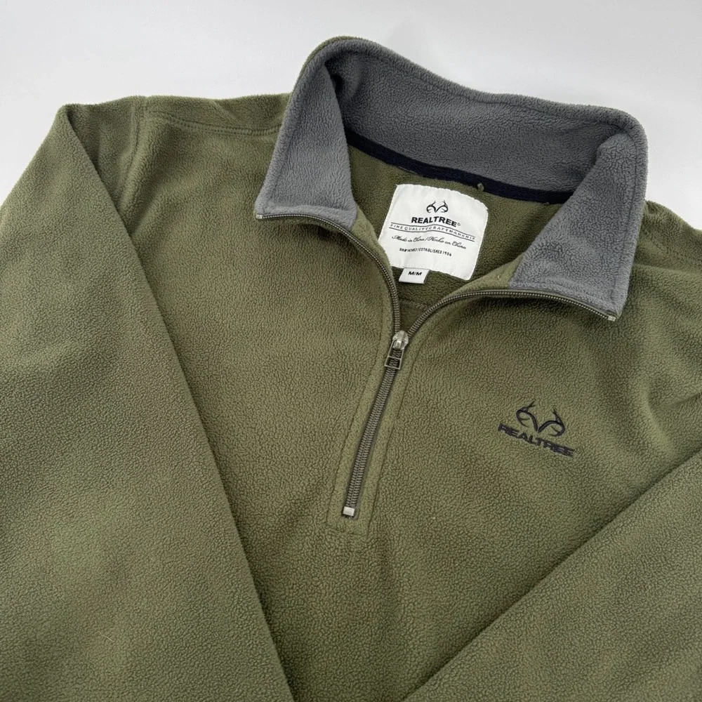 Realtree Fleece Quarter Zip‎ Pullover Mens Medium Olive Green Mock Neck Jacket
